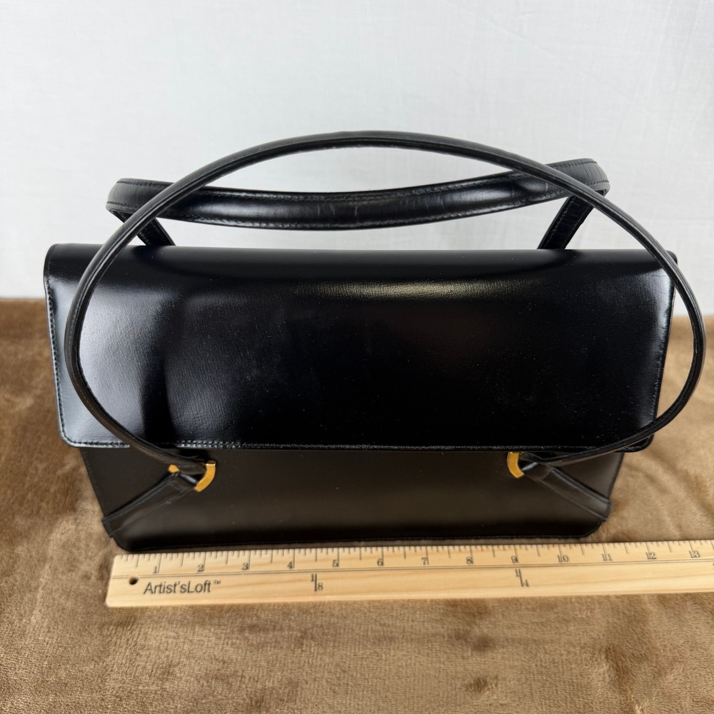 Vintage Lennox Bags Black Leather Handbag Gold Hardware with Coin Purse Dust Bag - Picture 10 of 11